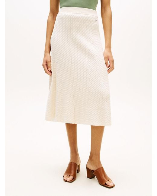 Tommy Hilfiger White Cable Knit Relaxed A-Line Midi Skirt