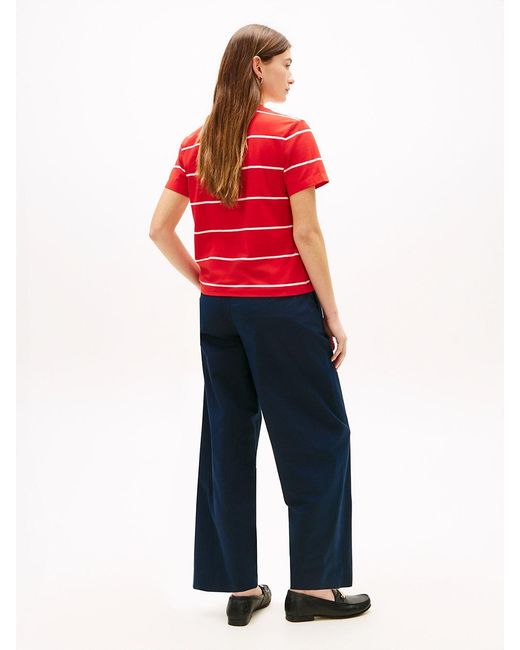 Tommy Hilfiger Red Logo Embroidery Jersey Crew Neck T-Shirt