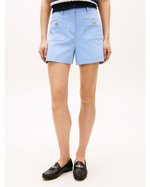 Tommy Hilfiger Blue Crest Embossed Gold-tone Button Shorts