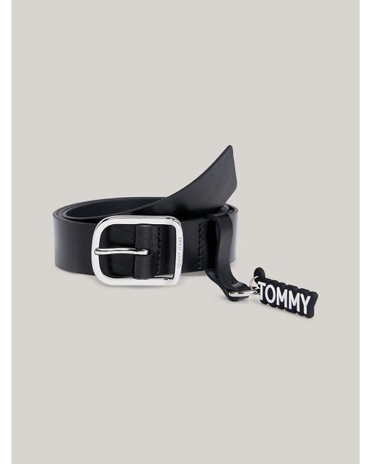 Tommy Hilfiger Black Logo Charm Leather Belt