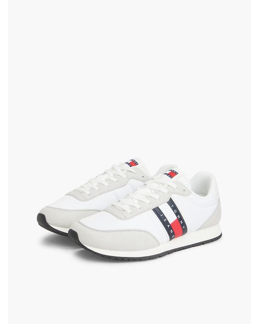 Tommy Hilfiger White Logo Mixed Texture Trainers for men