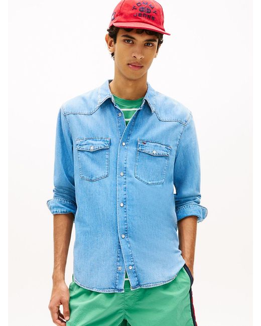 Tommy Hilfiger Blue Regular Fit Western Denim Shirt for men