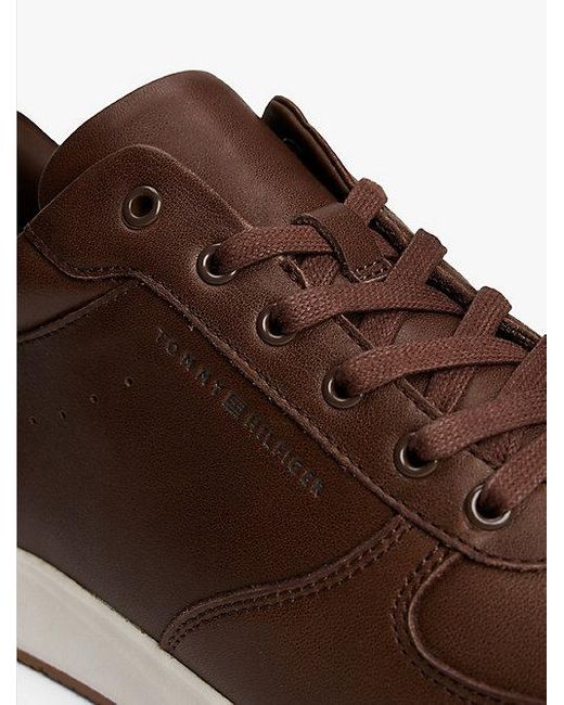 Tommy Hilfiger Hybride Leren Sneaker Met Fijne Profielzool in het Brown voor heren