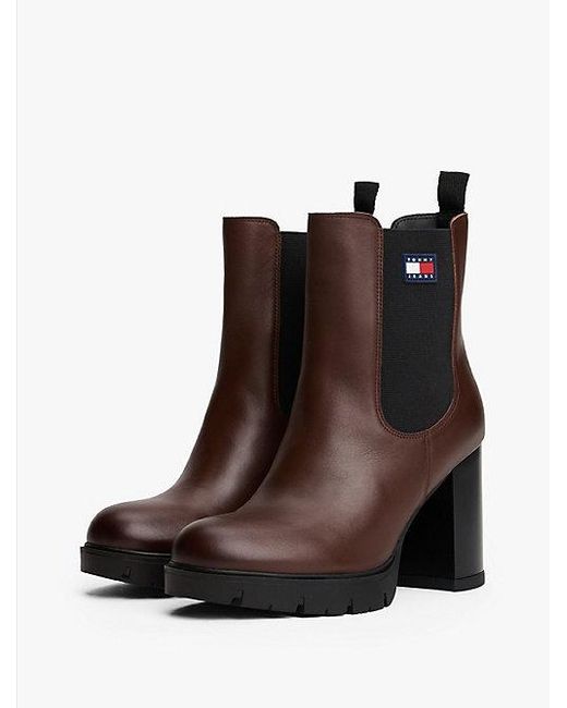 Tommy Hilfiger Leren Chelsea Boot Met Profielzool En Blokhak in het Brown