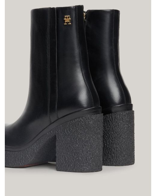 Tommy Hilfiger Black Leather Crepe Sole Heeled Ankle Boots