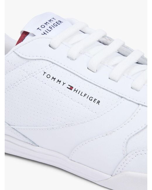Tommy Hilfiger White Contrast Heel Trainers With Leather for men