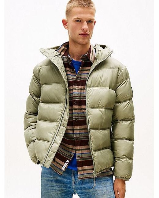 Tommy Hilfiger Puffer-Jacke Mit Logo Auf Kapuze in Green für Herren