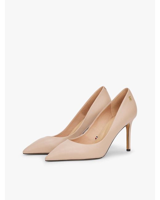 Tommy Hilfiger White Leather Th Monogram Pointed Toe Heels
