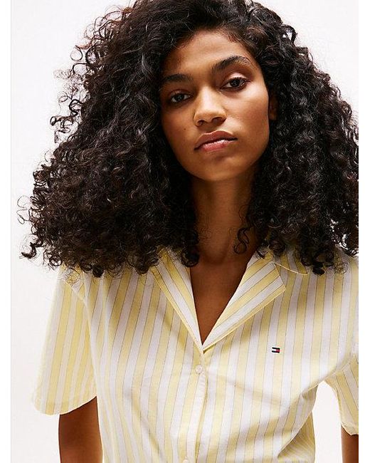 Tommy Hilfiger Poplin Pyjamashirt Met Korte Mouwen in het Natural
