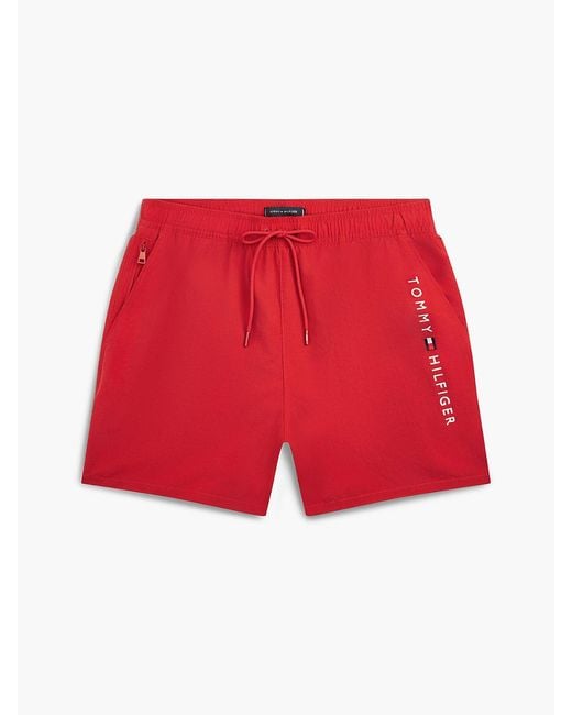 Tommy Hilfiger Red Original Logo Mid Length Swim Shorts for men