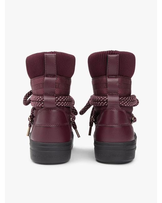Tommy Hilfiger Red Water Repellent Lace-Up Snow Boots