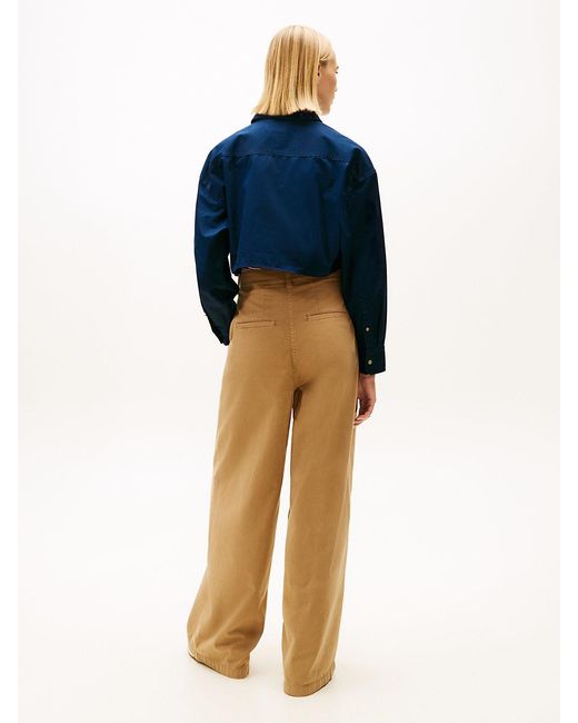 Tommy Hilfiger Blue Oversized Fit Twill Cropped Utility Shirt