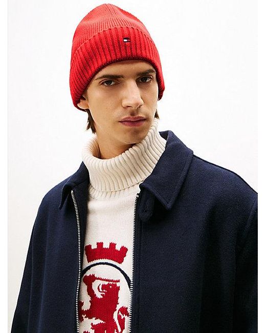 Tommy Hilfiger Hilfiger Flag Beanie Met Kasjmier En Borduursel in het Red voor heren
