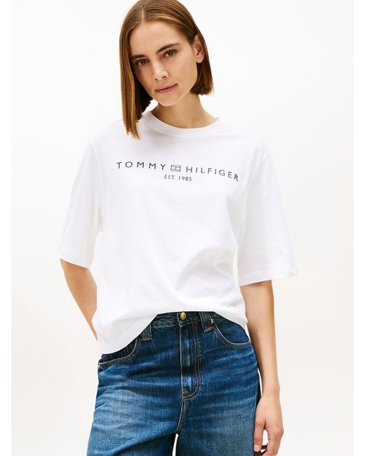 Tommy Hilfiger White Logo Relaxed Crew Neck T-Shirt