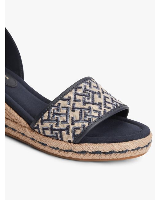 Tommy Hilfiger White Logo Plaque Jacquard Wedge Heel Espadrilles