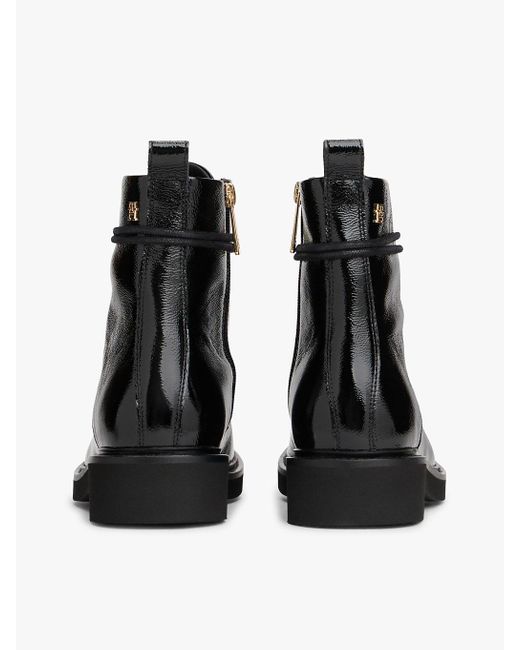 Tommy Hilfiger Black Crinkle Leather Lace-Up Ankle Boots