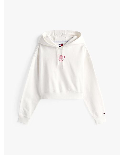 Felpa Crop Relaxed Fit Con Grafica di Tommy Hilfiger in White