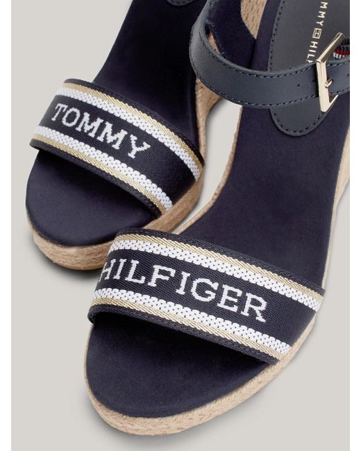 Tommy Hilfiger Metallic Hilfiger Monotype Webbing High Wedge Sandals