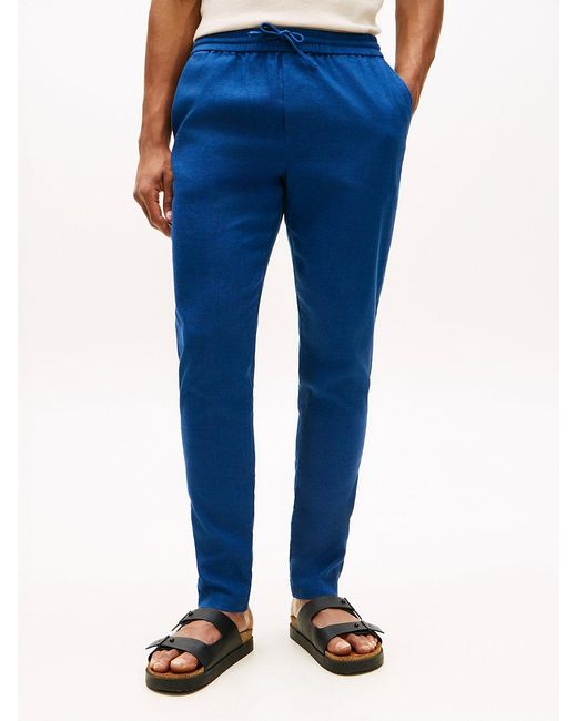 Tommy Hilfiger Blue Harlem Tapered Leg Linen Blend Chinos for men