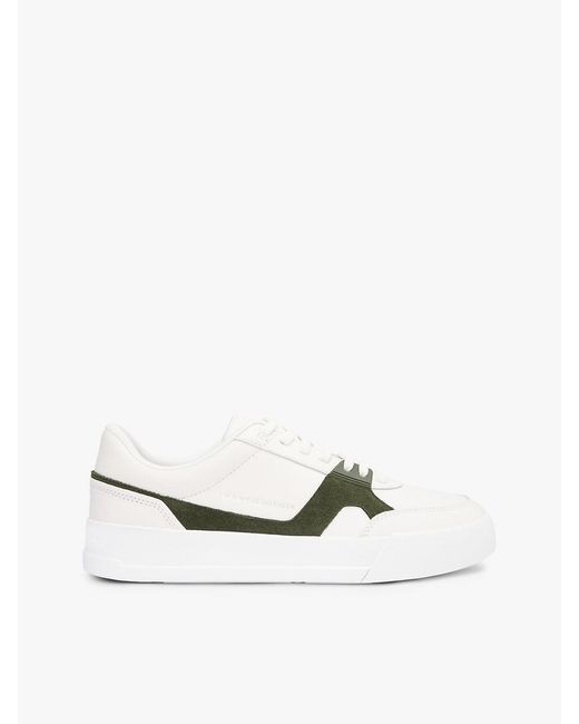 Tommy Hilfiger White Leather Contrast Panel Court Trainers for men