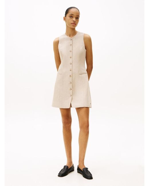 Tommy Hilfiger Natural Sleeveless Linen Blend Mini Dress