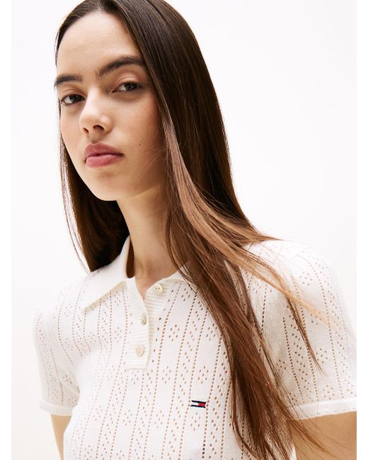 Tommy Hilfiger White Pointelle Slim Mini Short Sleeve Dress