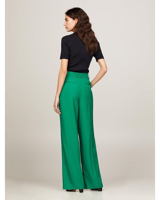 Tommy Hilfiger Green Satin High Rise Tapered Leg Trousers