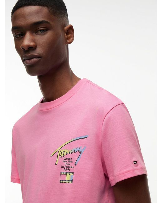 Tommy Hilfiger Pink Signature Logo Crew Neck T-Shirt for men