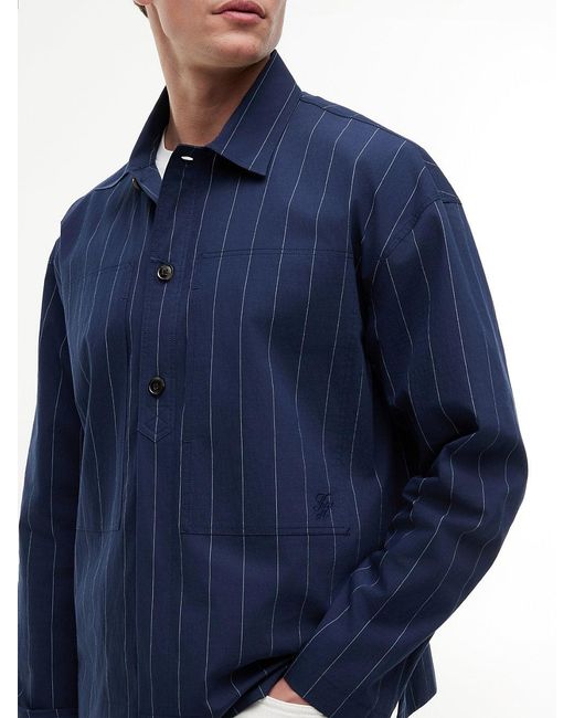 Tommy Hilfiger Blue Relaxed Fit Pinstripe Paper Touch Overshirt for men