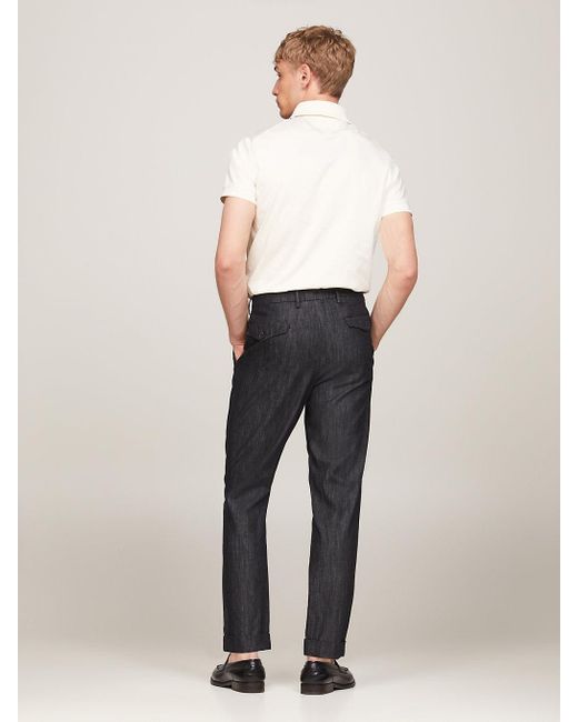 Tommy Hilfiger Gray Bleached Denim Tailored Pleated Trousers for men