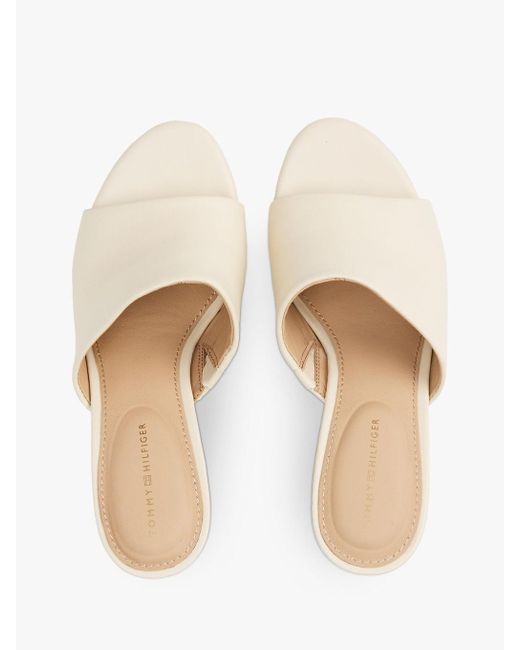 Mules Compensées En Cuir À Monogramme Th Tommy Hilfiger en coloris White