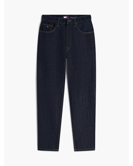 Tommy Hilfiger Blue Ultra High Rise Tapered Mom Jeans With Linen