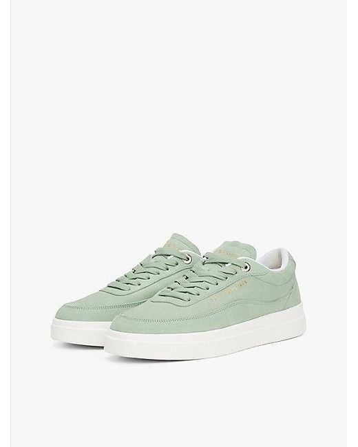Tommy Hilfiger Leren Court Sneaker Met Metallic Logo in het Green