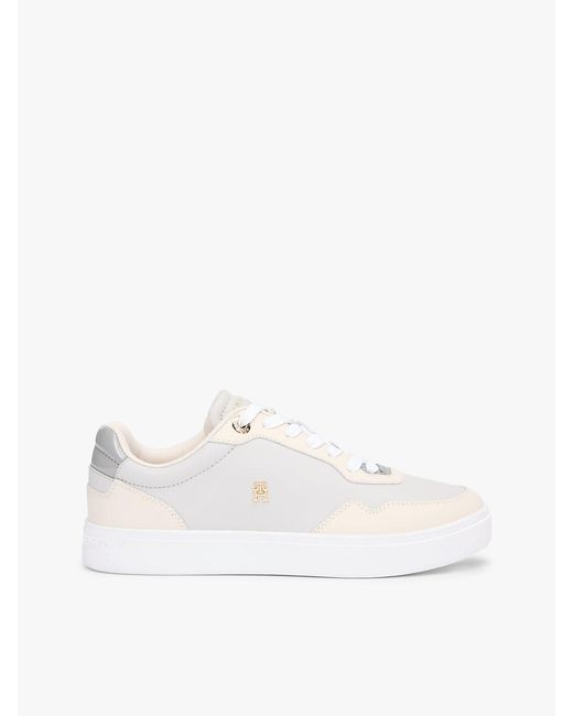 Tommy Hilfiger White Leather Mixed Texture Cupsole Trainers