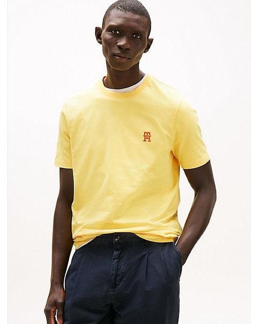 Tommy Hilfiger T-Shirt Met Contrasterend Geborduurd Th-Monogram in het Yellow voor heren
