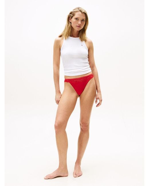 Tommy Hilfiger White Lace Trim Microfibre Thong