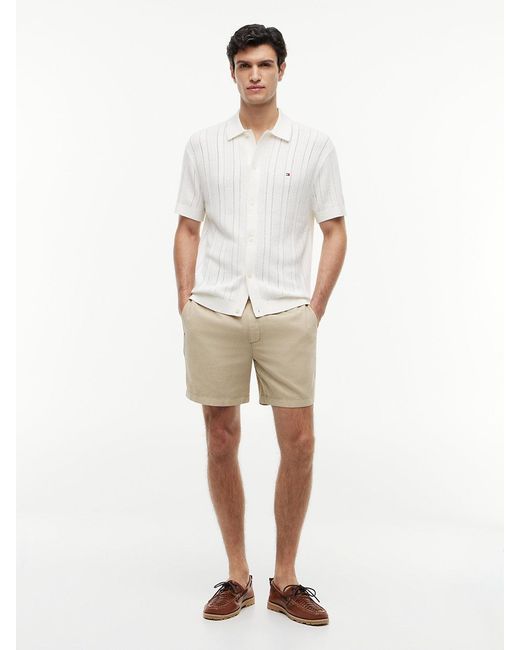 Tommy Hilfiger White Relaxed Pointelle Short Sleeve Shirt With Linen for men