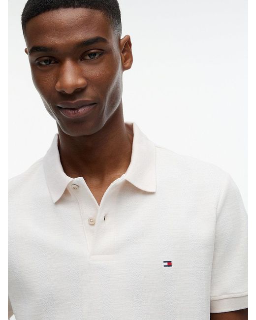 Tommy Hilfiger White Regular Fit Tonal Stripe Polo Shirt for men