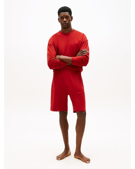 Tommy Hilfiger Red Essential Logo Terry Lounge Shorts for men
