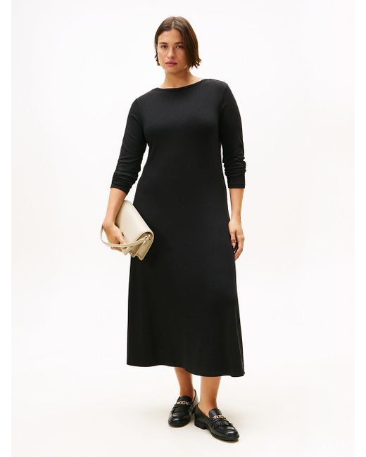 Robe Midi Moulante Et Évasée Curve Côtelée Tommy Hilfiger en coloris Black