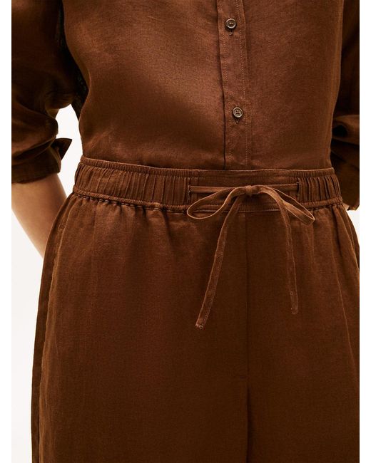 Tommy Hilfiger Brown Relaxed Wide Leg Pure Linen Trousers