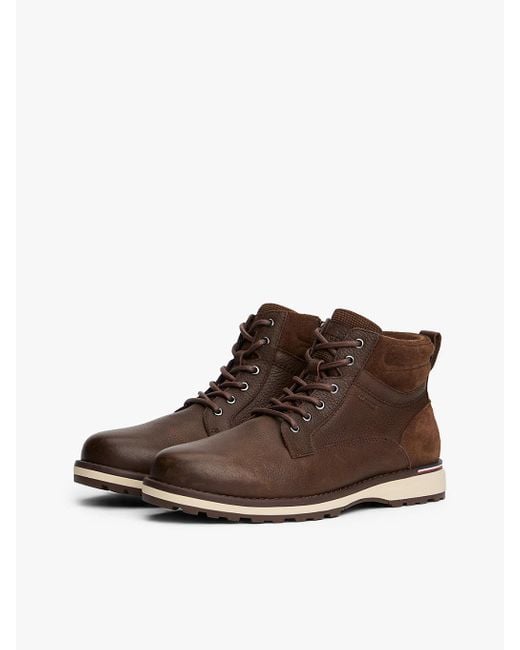 Bottes En Cuir Crantées À Lacets Tommy Hilfiger pour homme en coloris Brown