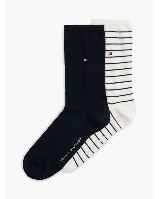 Tommy Hilfiger Blue 2-pack Flag Embroidery Stripe Ankle Socks