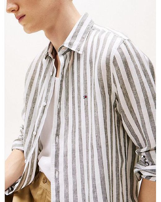 Tommy Hilfiger Regular Fit Linnen Overhemd Met Strepen in het White voor heren