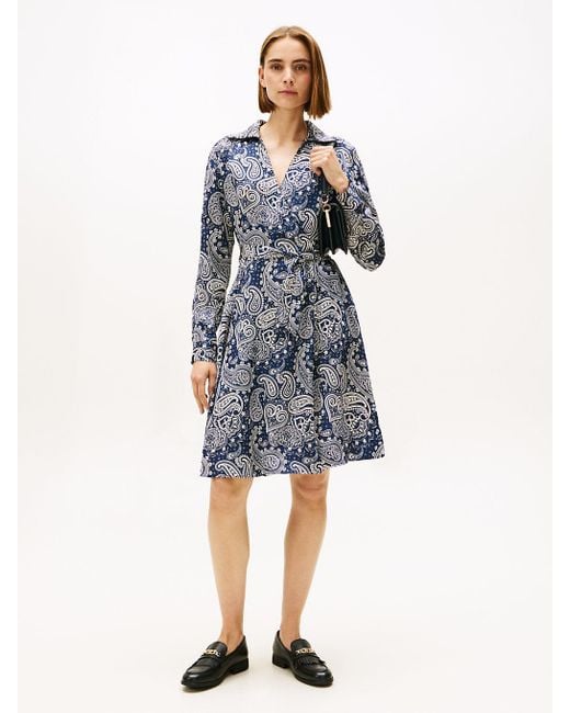 Robe Portefeuille Courte À Manches Longues Tommy Hilfiger en coloris Blue