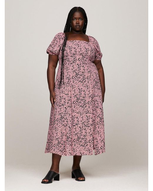 Tommy Hilfiger Pink Animal Print Puff Sleeve Maxi Dress