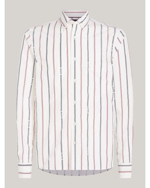 Tommy Hilfiger White Hilfiger Monotype Pinstripe Regular Fit Shirt for men