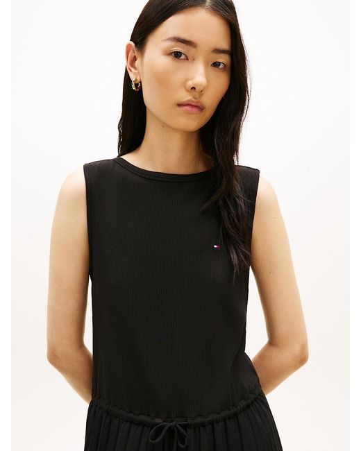 Tommy Hilfiger Black Pleated Sleeveless Slim Midi Dress