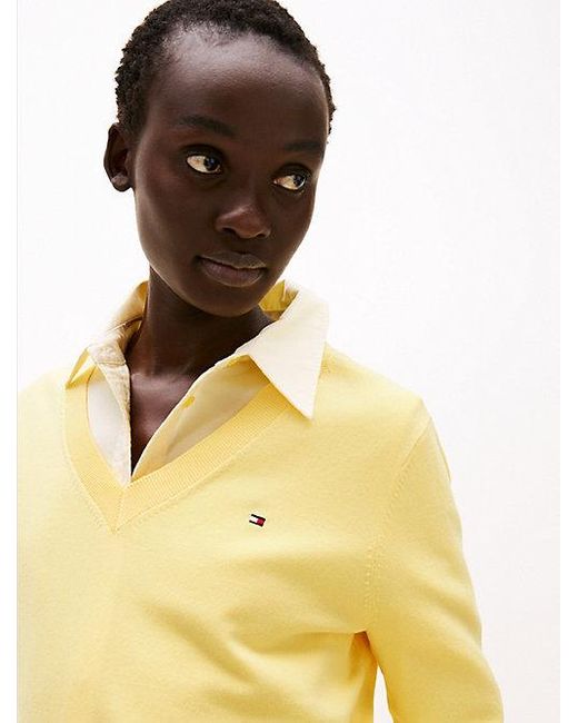 Tommy Hilfiger Jersey Trui Met V-hals in het Yellow