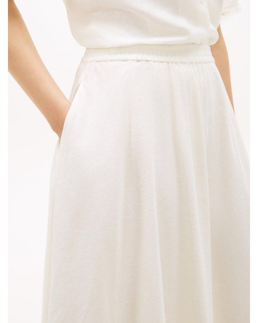 Tommy Hilfiger Blue Pleated Linen Blend Midi A-Line Skirt